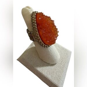 #665 Orange Druzy Teardrop Statement Ring with Stretch Band